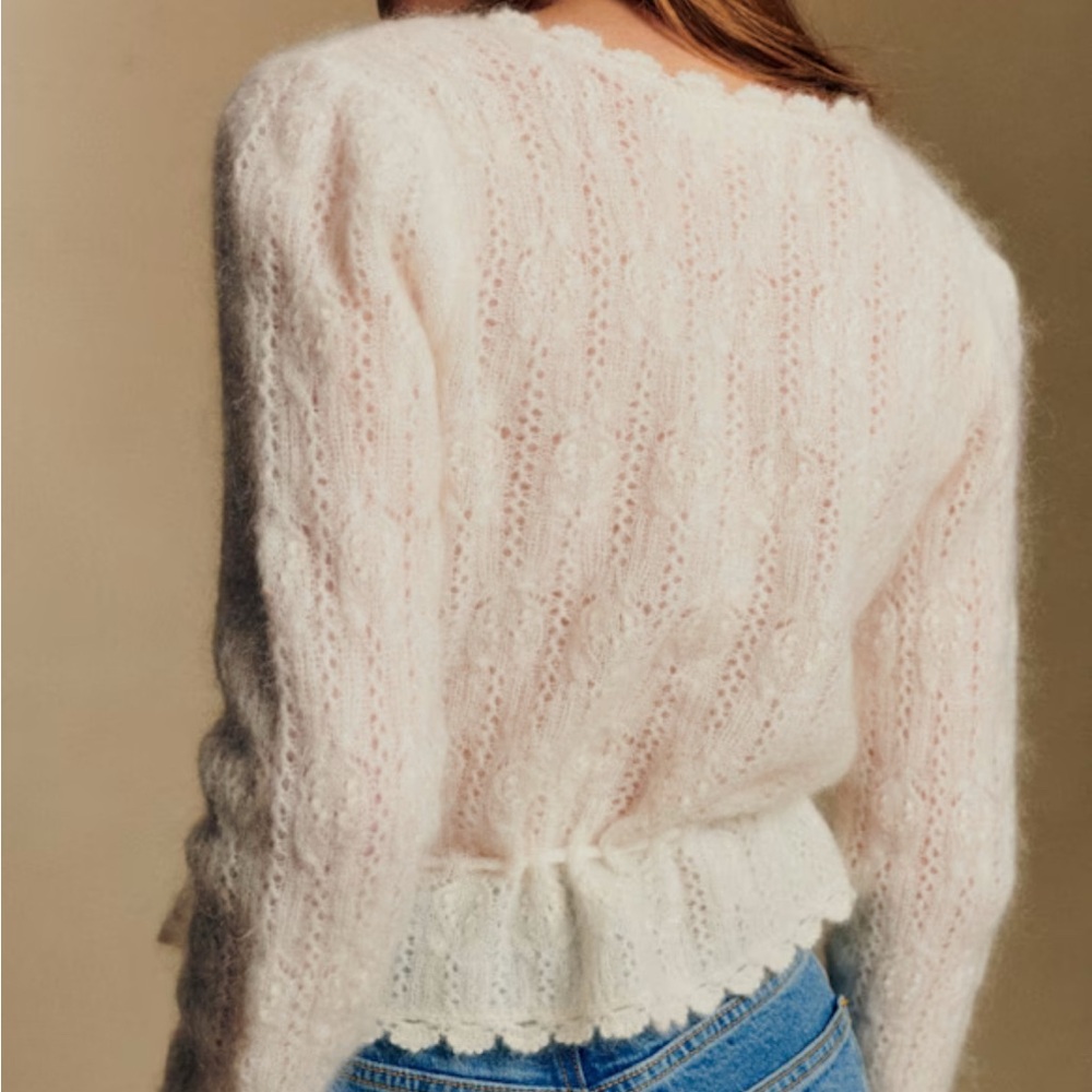 Sezane Soft Lace-Knit Cardigan in Pale Pink - Picture 2 of 12